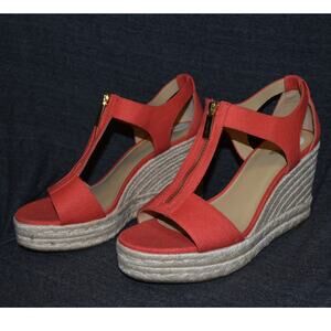 Michael Kors MK Women's 9.5 M Berkley Espadrille Wedge Sandals Spiced Coral